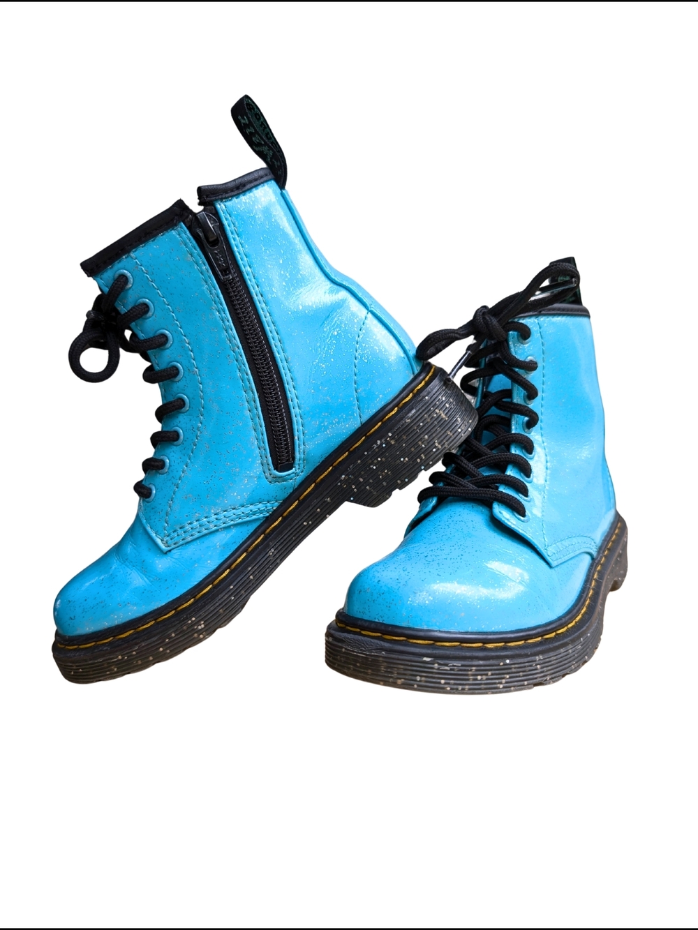 Kids Doc Martens Blue Lace-Up Glitter Combat Boots